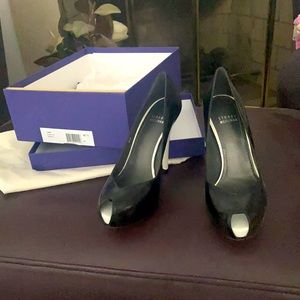 BRAND NEW Stuart Weitzman Black Kid Vamp platform peep toe two toned pumps